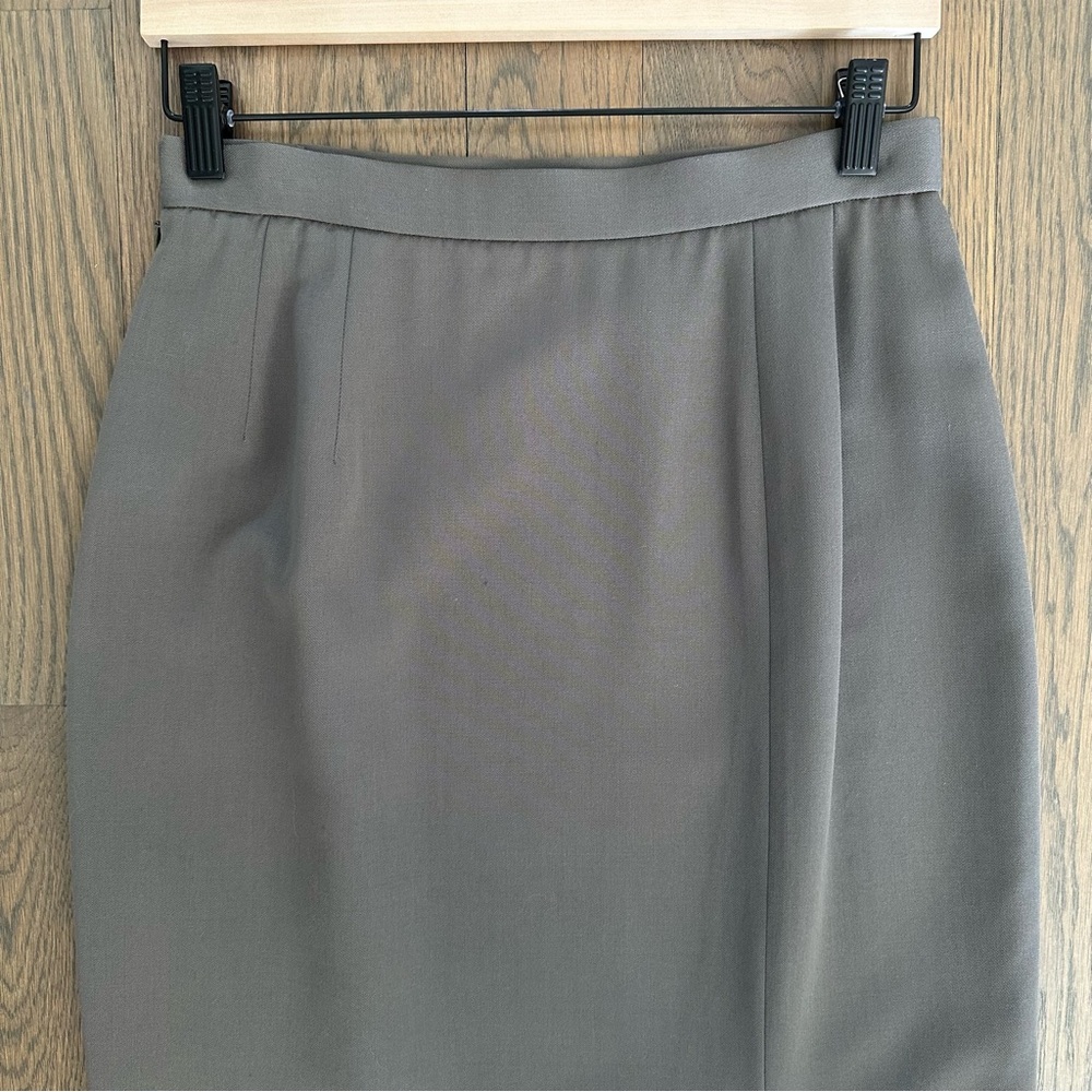 Vintage Designer High Waist Midi Wool Pencil Skirt in Dusty Grey Olive 8 / M - Picture 9 of 9